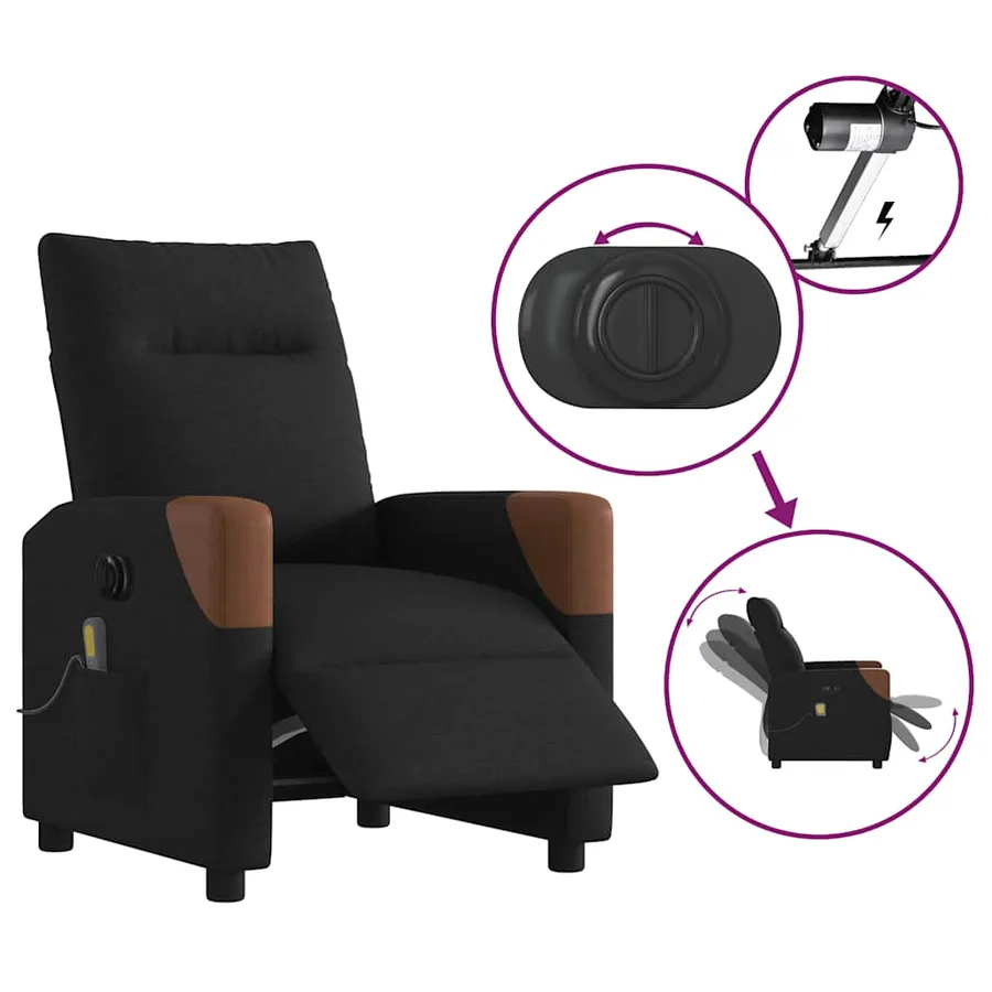 Fauteuil de massage inclinable électrique Noir Tissu - 9