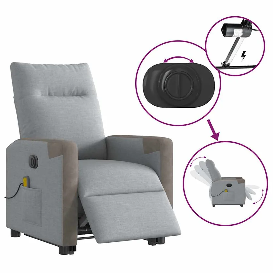 Fauteuil inclinable de massage électrique Gris clair Tissu - 10