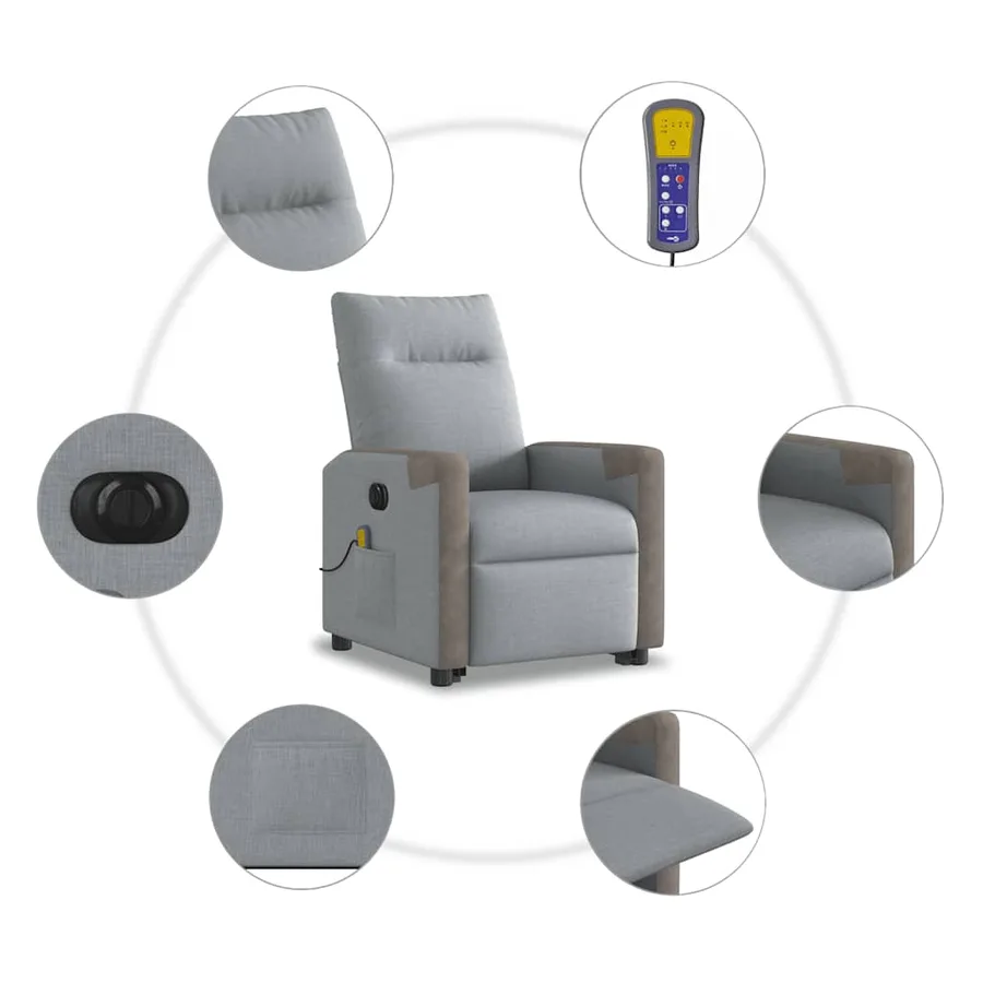Fauteuil inclinable de massage électrique Gris clair Tissu - 11