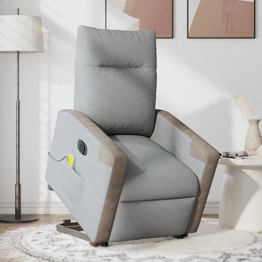 Fauteuil inclinable de massage électrique Gris clair Tissu - 3
