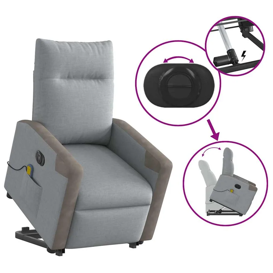 Fauteuil inclinable de massage électrique Gris clair Tissu - 9