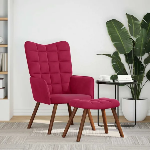 Chaise de relaxation avec tabouret Bordeaux Velours