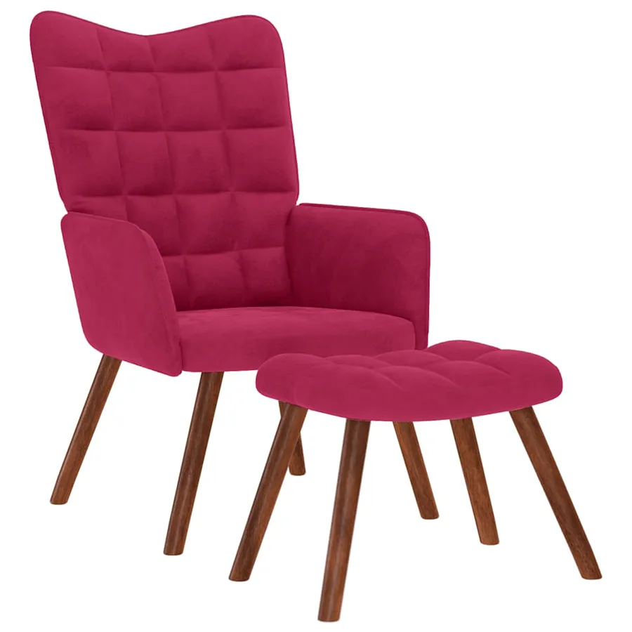 Chaise de relaxation avec tabouret Bordeaux Velours - 2