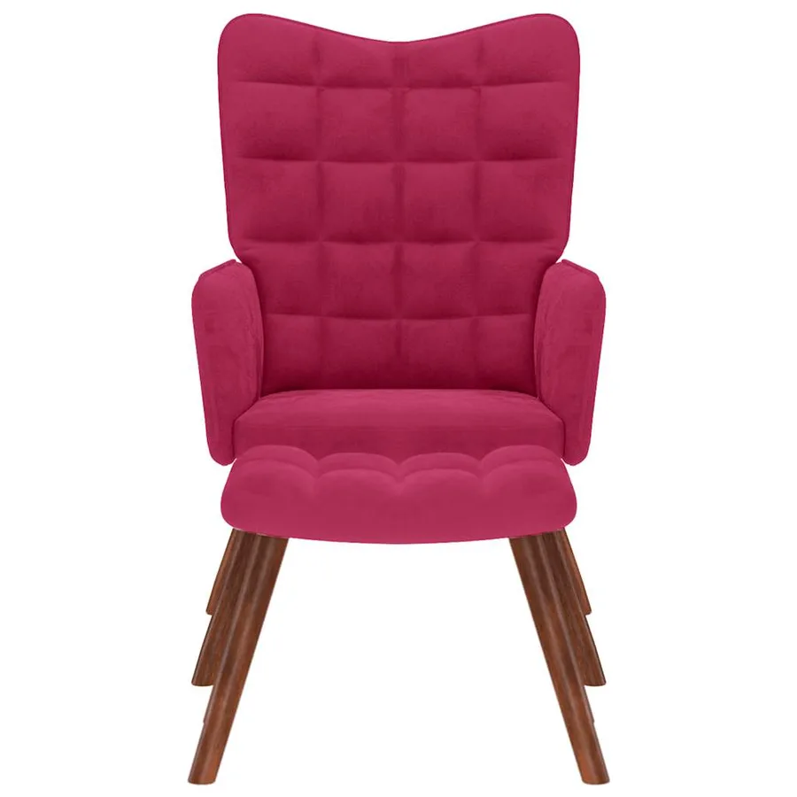 Chaise de relaxation avec tabouret Bordeaux Velours - 3