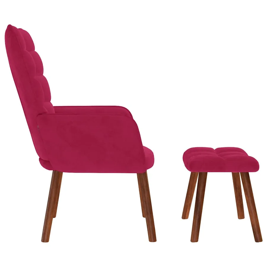 Chaise de relaxation avec tabouret Bordeaux Velours - 6