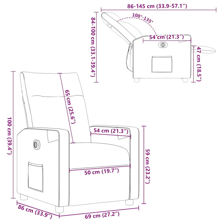 Fauteuil inclinable électrique Noir Tissu - 16