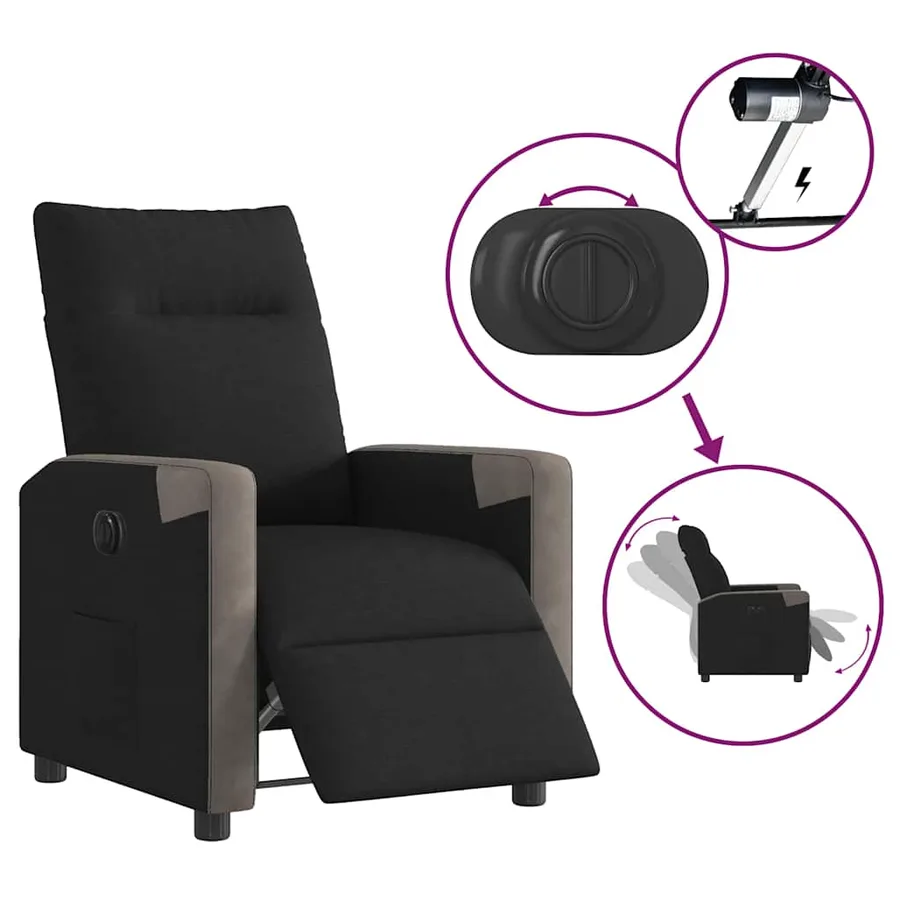 Fauteuil inclinable électrique Noir Tissu - 9