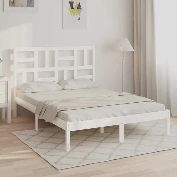 Cadre de lit sans matelas blanc bois massif 160x200 cm