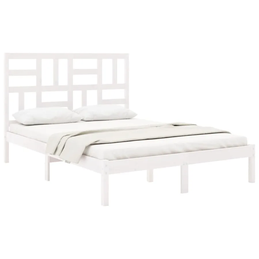 Cadre de lit sans matelas blanc bois massif 160x200 cm - 3