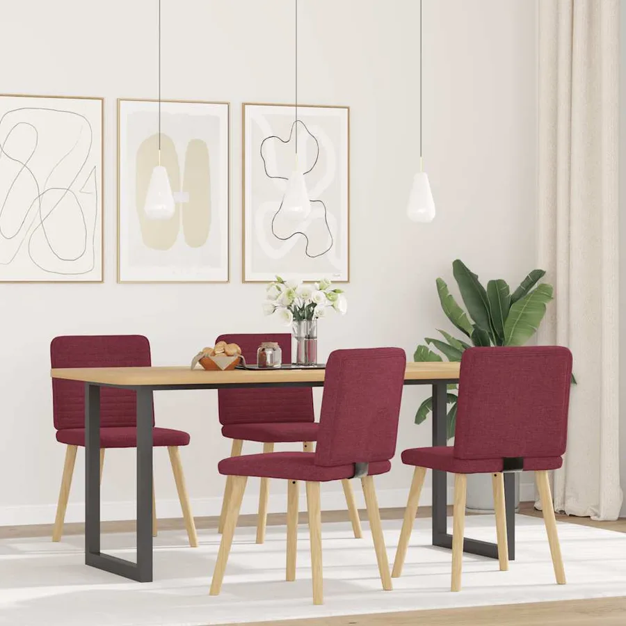 Chaises à manger lot de 4 rouge bordeaux tissu - 2