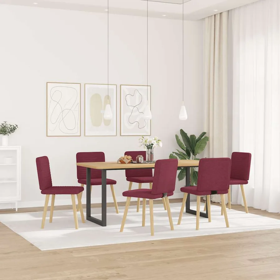 Chaises à manger lot de 6 rouge bordeaux tissu - 2