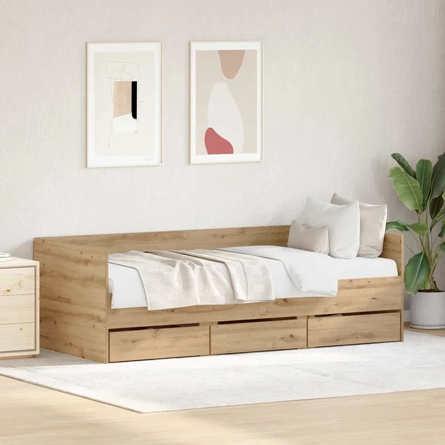 Lit d'appoint Chêne artisanal 90 x 190 cm Bois d'ingénierie