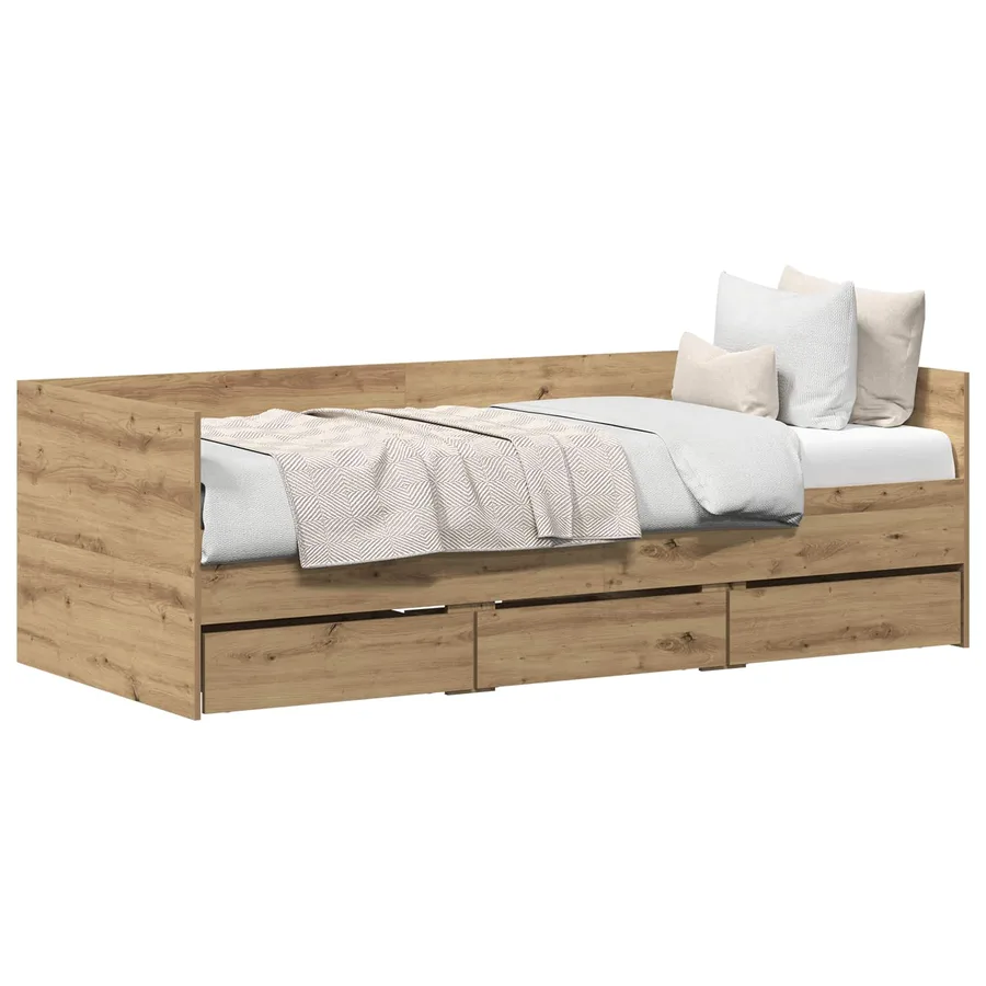 Lit d'appoint Chêne artisanal 90 x 190 cm Bois d'ingénierie - 2