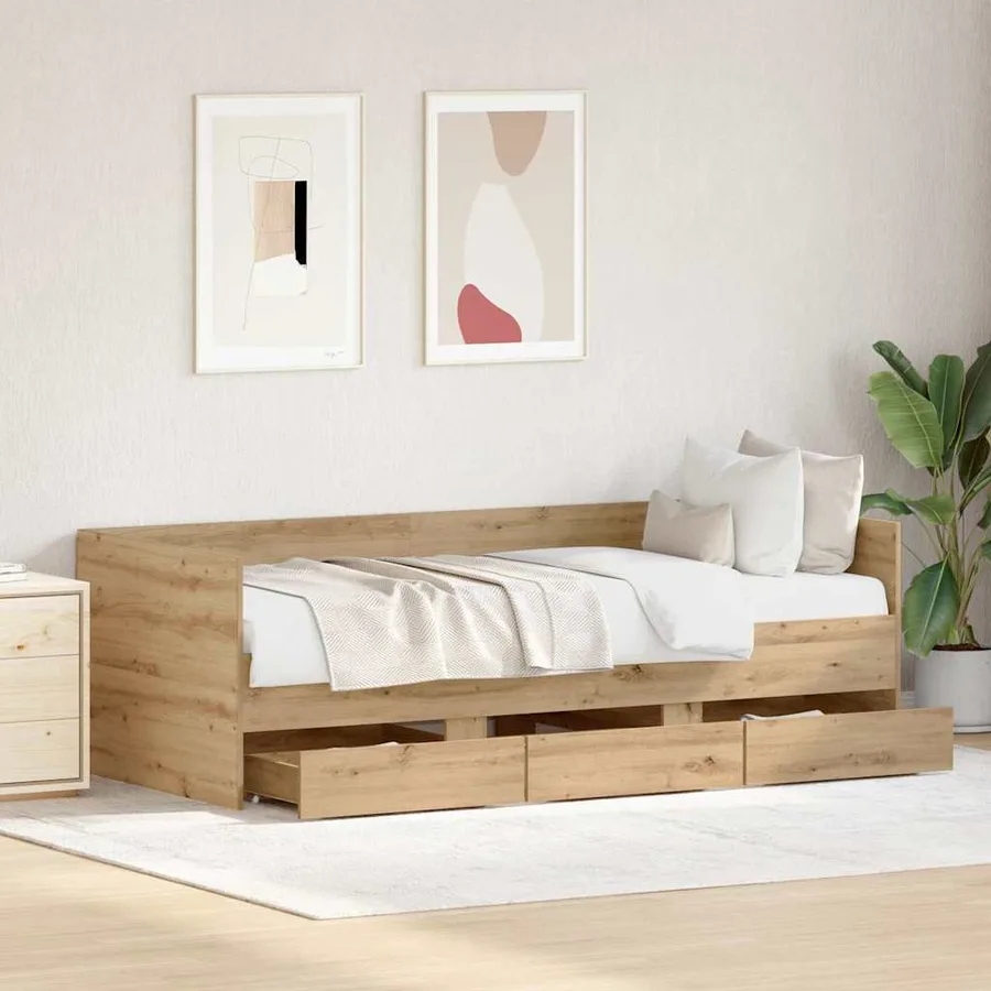 Lit d'appoint Chêne artisanal 90 x 190 cm Bois d'ingénierie - 3