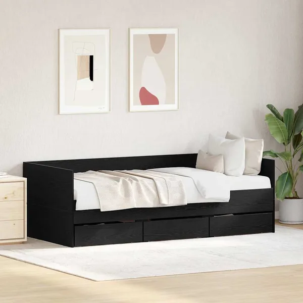 Lit d'appoint Chêne noir 90 x 200 cm Bois d'ingénierie
