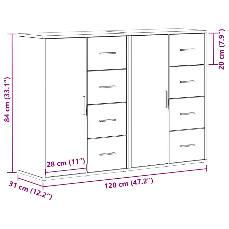 Buffet 2 pcs Chêne artisanal 60 x 31 x 84 cm Bois d'ingénierie - 14