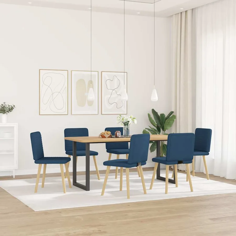 Chaises à manger lot de 6 bleu tissu - 2