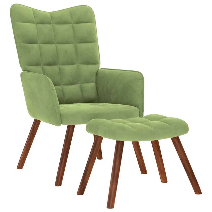 Chaise de relaxation avec tabouret Vert clair Velours