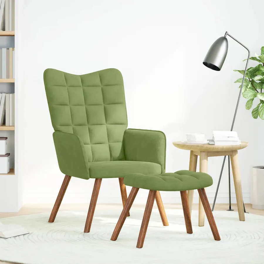 Chaise de relaxation avec tabouret Vert clair Velours - 2