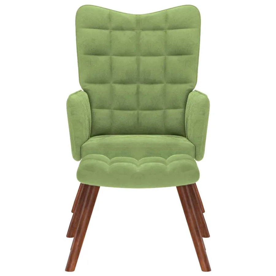 Chaise de relaxation avec tabouret Vert clair Velours - 3