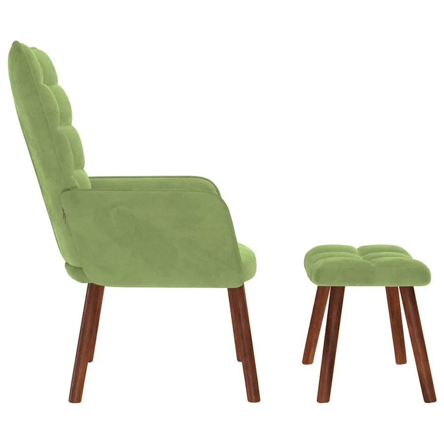 Chaise de relaxation avec tabouret Vert clair Velours - 6