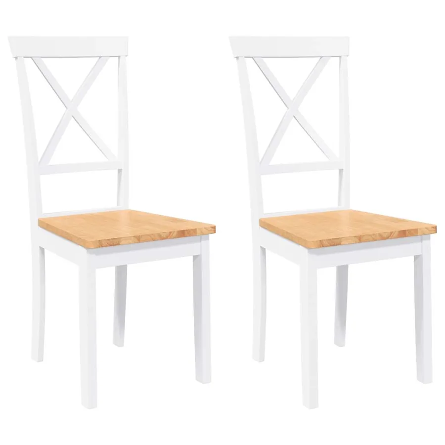 Chaises à manger 2 pcs blanc bois massif caoutchouc - 2