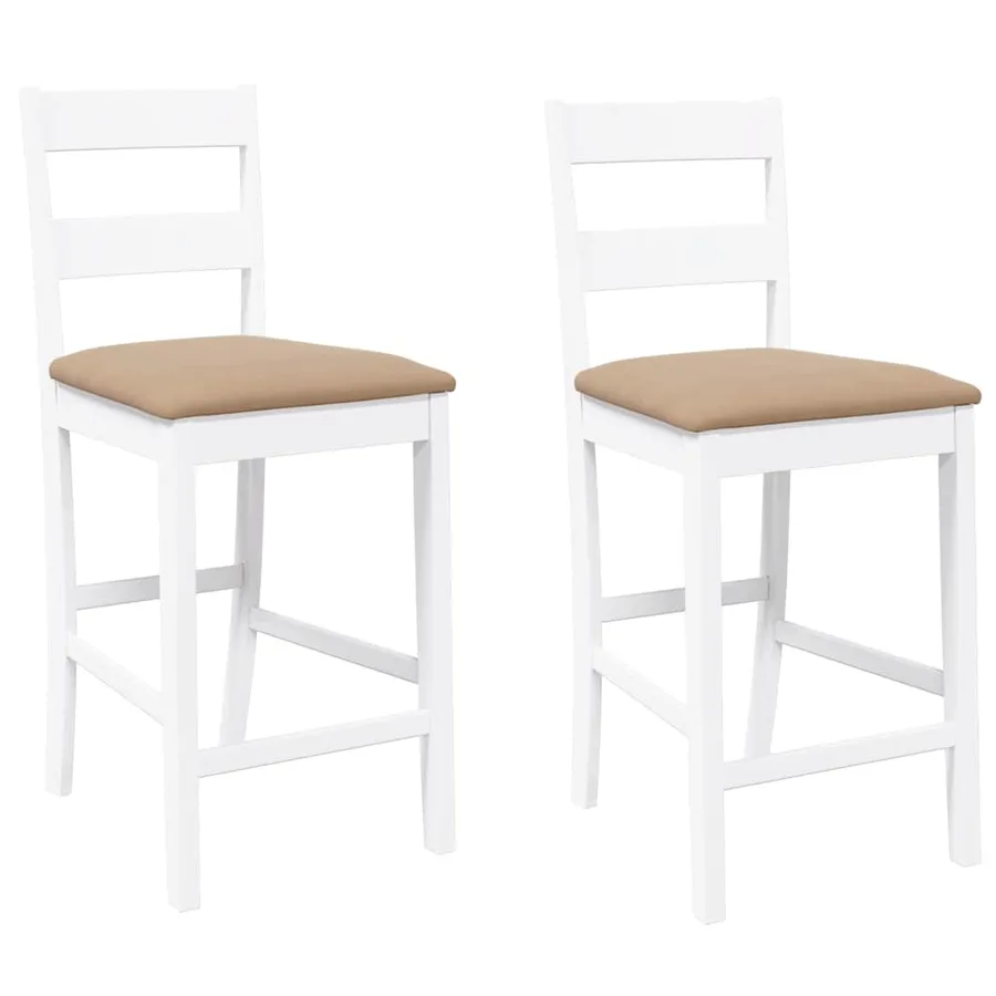 Tabourets de bar avec coussins 2 pcs blanc bois massif d'hévéa - 2