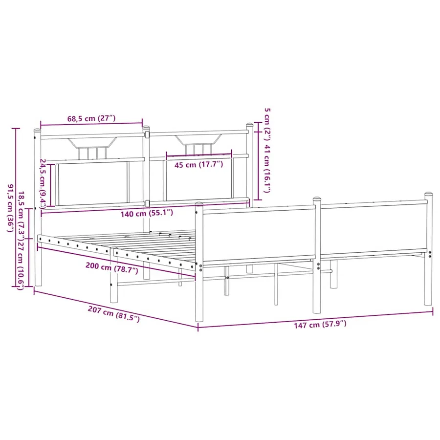 Cadre de lit sans matelas chêne fumé 140x200 cm bois ingénierie - 11
