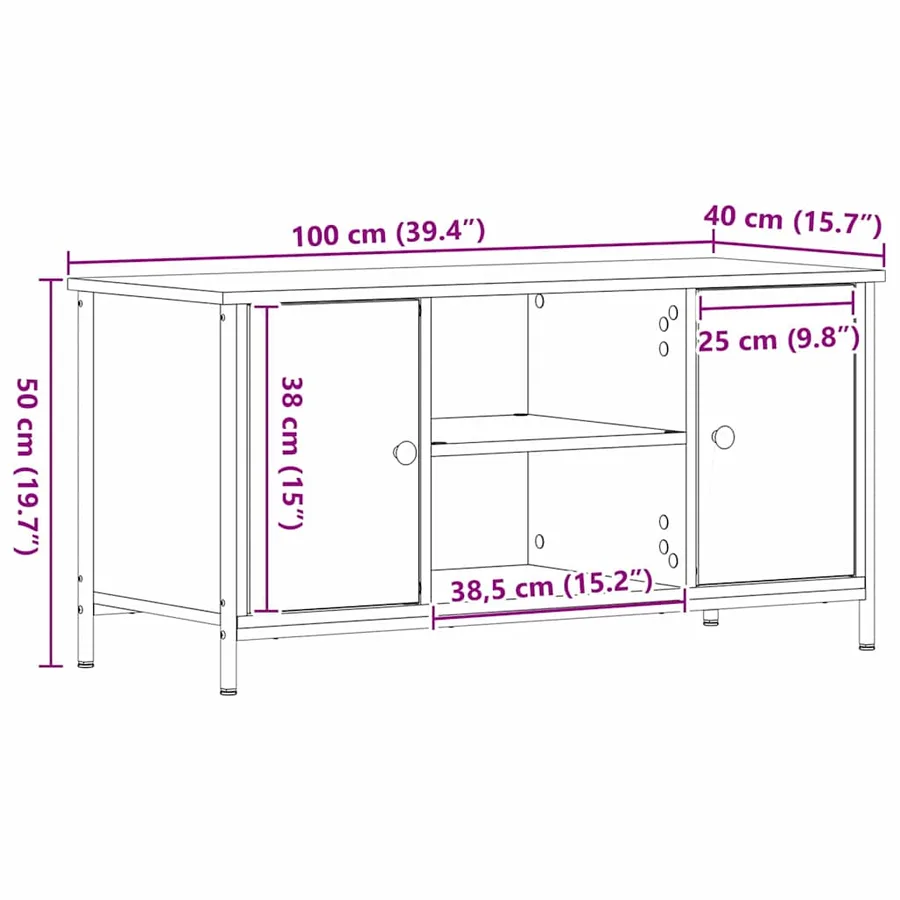 Meuble TV Chêne noir 100 x 40 x 50 cm Bois d'ingénierie - 11