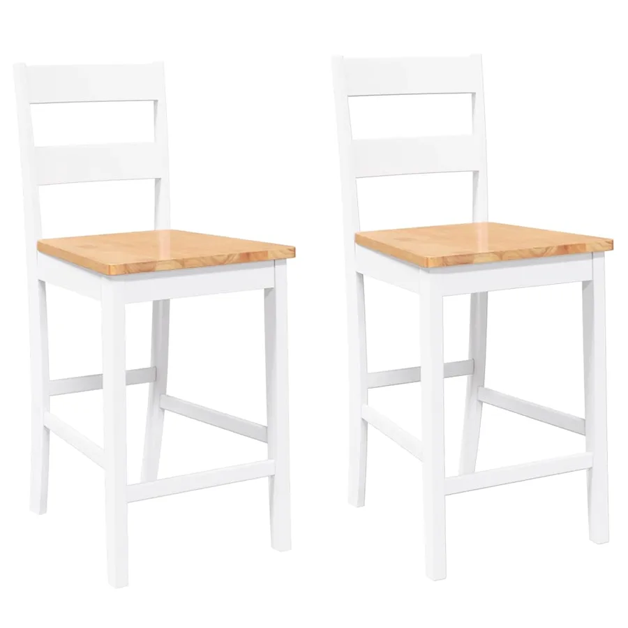Tabourets de bar 2 pcs blanc bois massif d'hévéa - 2
