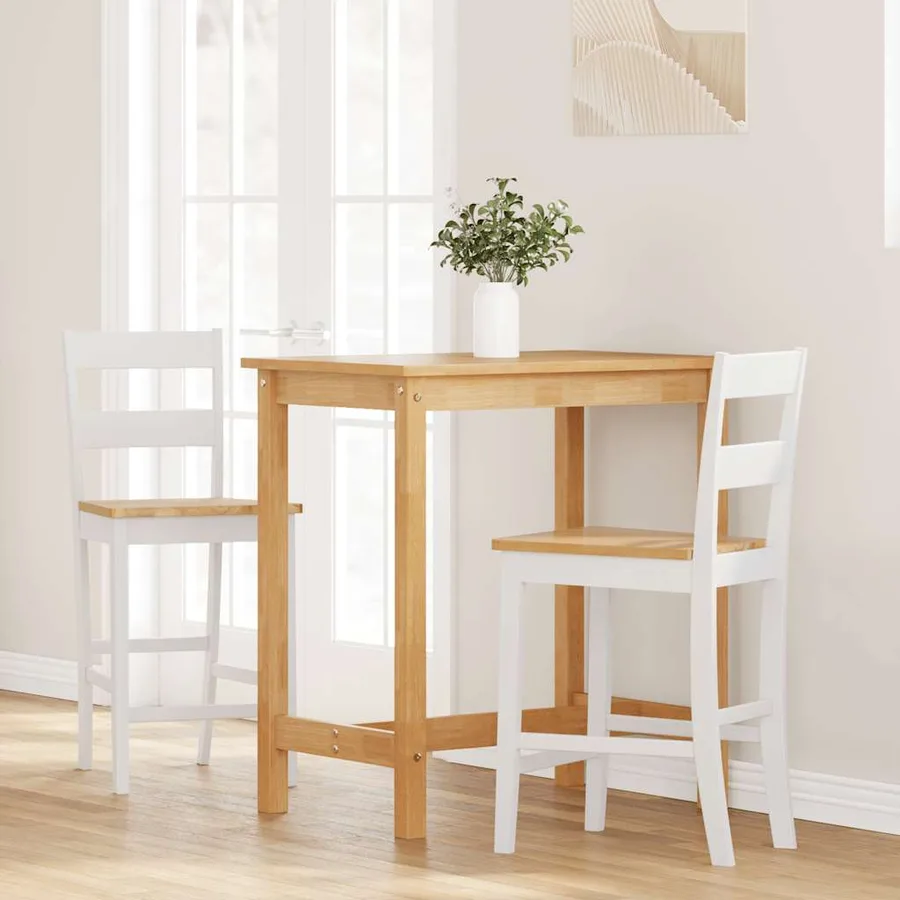 Tabourets de bar 2 pcs blanc bois massif d'hévéa - 3