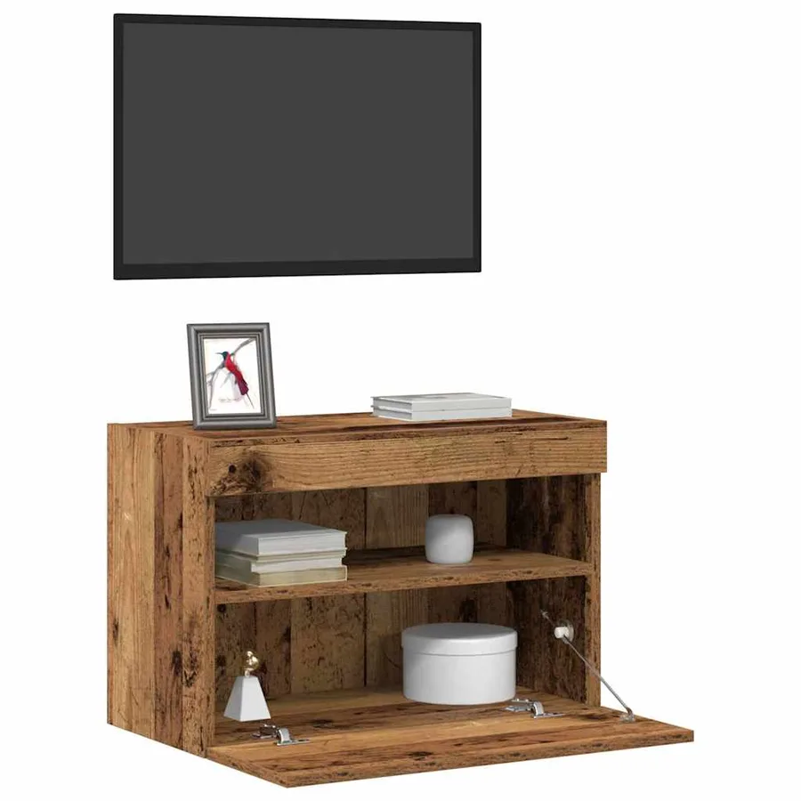 Meuble TV mural avec LED 2 pcs Bois ancien 60 x 30 x 40 cm - 3
