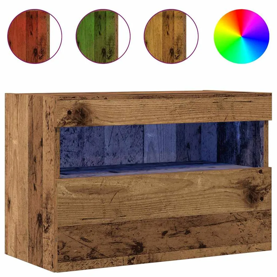 Meuble TV mural avec LED 2 pcs Bois ancien 60 x 30 x 40 cm - 4