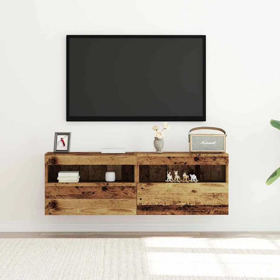 Meuble TV mural avec LED 2 pcs Bois ancien 60 x 30 x 40 cm - 5