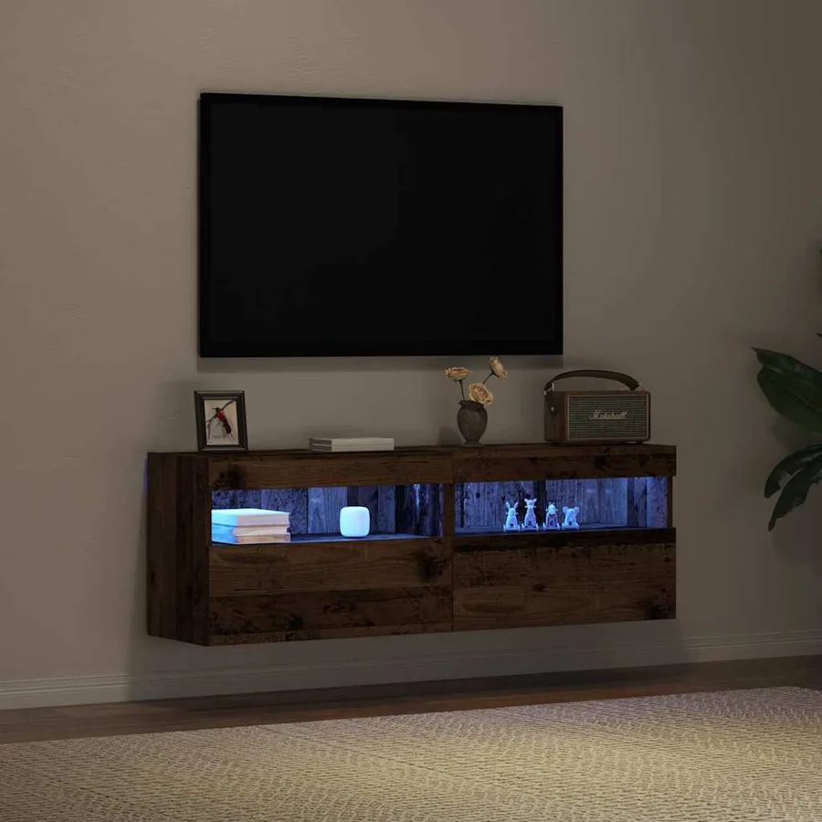 Meuble TV mural avec LED 2 pcs Bois ancien 60 x 30 x 40 cm - 6