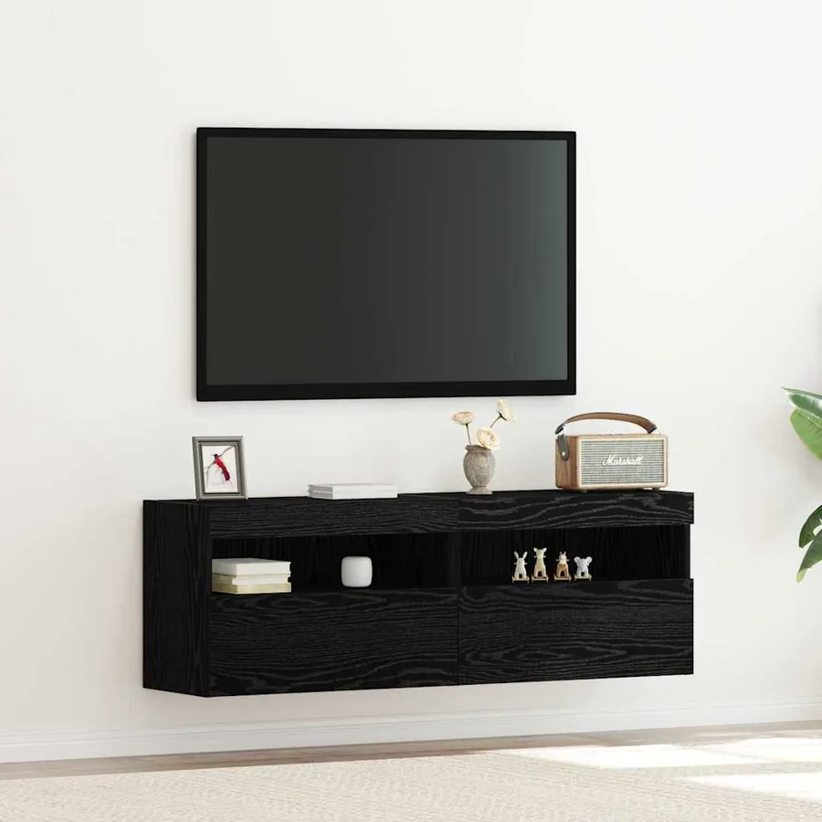 Meuble TV mural avec LED 2 pcs Chêne noir 60 x 30 x 40 cm