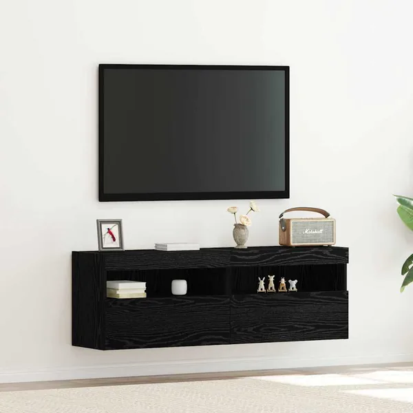 Meuble TV mural avec LED 2 pcs Chêne noir 60 x 30 x 40 cm