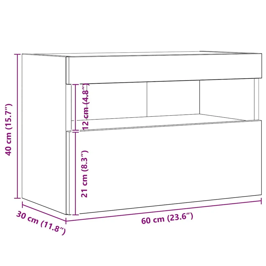Meuble TV mural avec LED 2 pcs Chêne noir 60 x 30 x 40 cm - 16