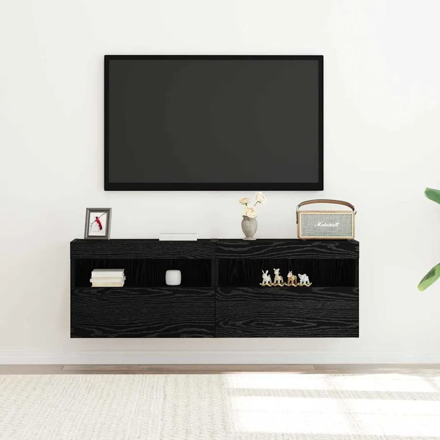 Meuble TV mural avec LED 2 pcs Chêne noir 60 x 30 x 40 cm - 5