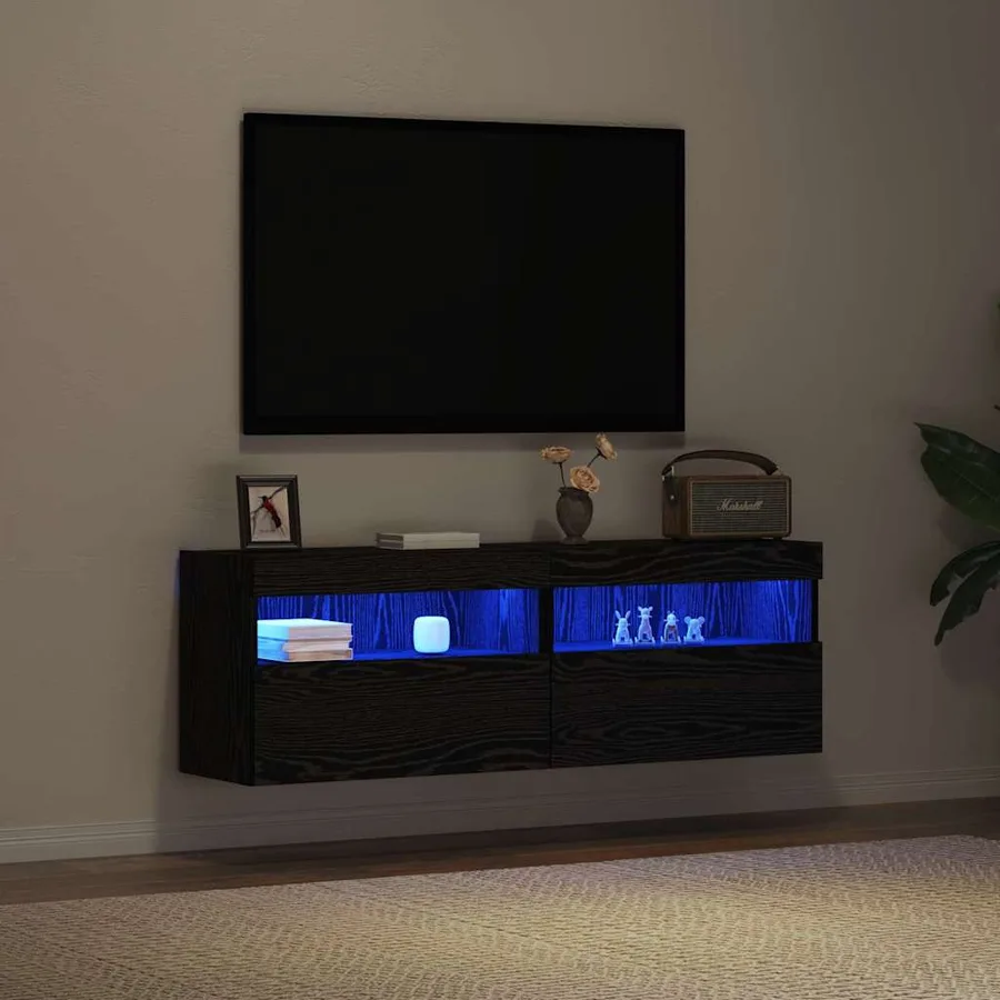 Meuble TV mural avec LED 2 pcs Chêne noir 60 x 30 x 40 cm - 6
