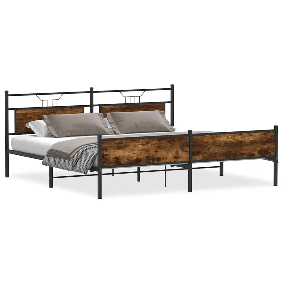 Cadre de lit en métal sans matelas chêne fumé 200x200 cm - 2