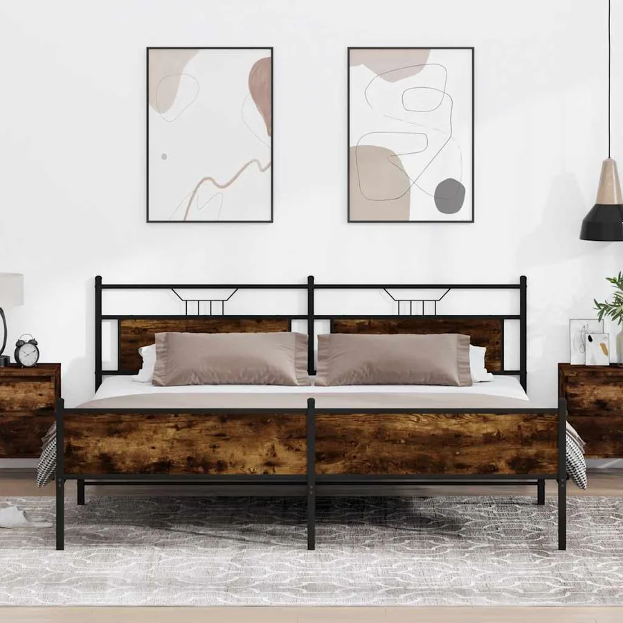 Cadre de lit en métal sans matelas chêne fumé 200x200 cm - 4