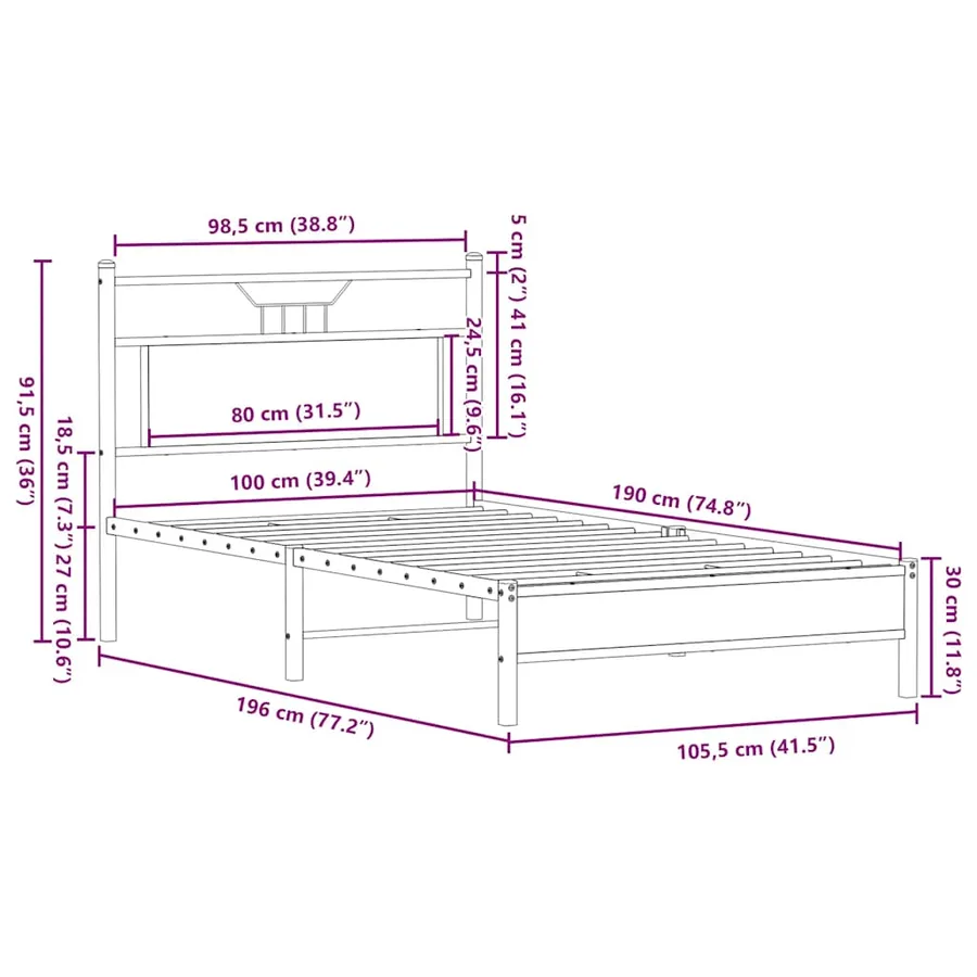 Cadre de lit sans matelas chêne sonoma 100x190 cm - 11