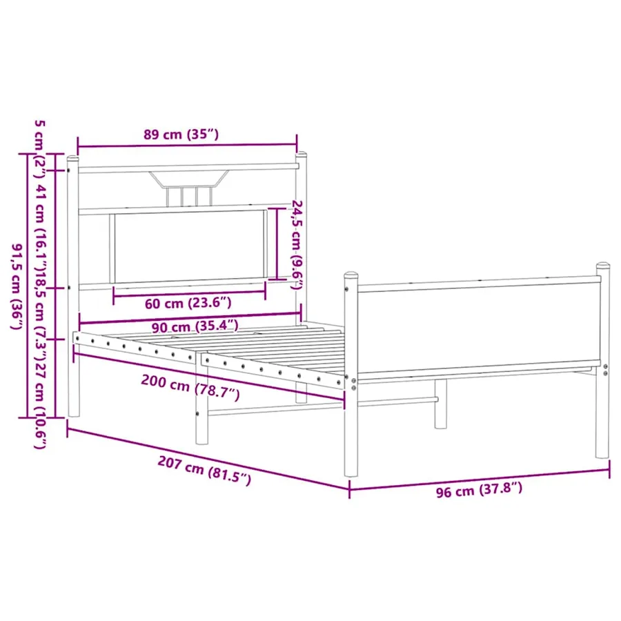 Cadre de lit sans matelas chêne sonoma 90x200 cm - 11