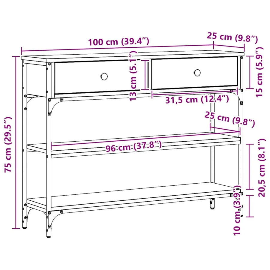 Table console Chêne noir 100 x 25 x 75 cm Bois d'ingénierie - 11