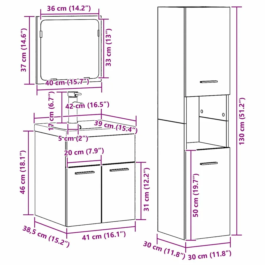 Ensemble de mobilier de salle de bain 4 pcs Bois ancien - 16