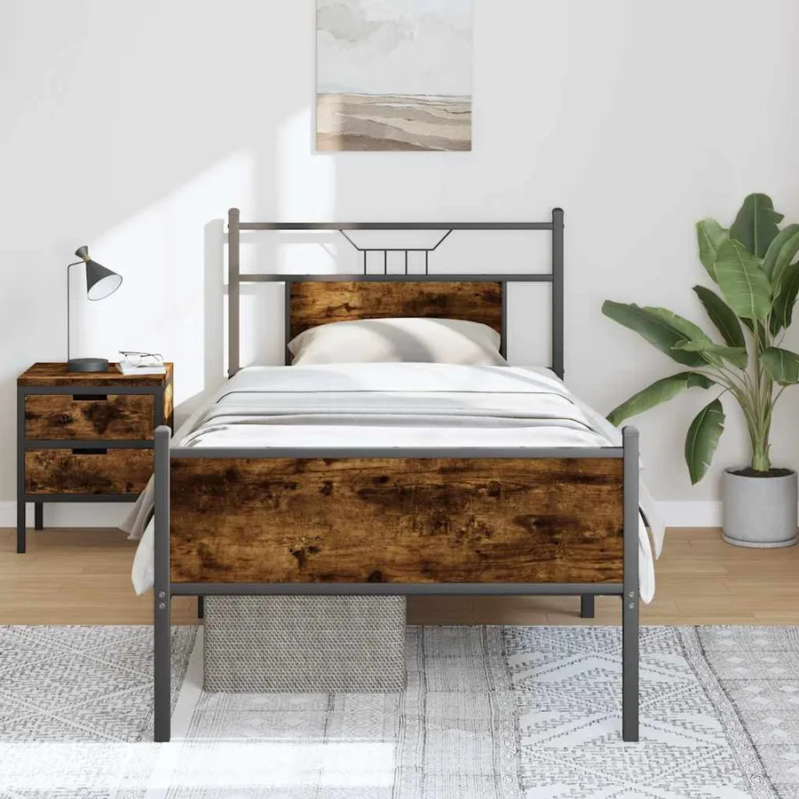 Cadre de lit sans matelas chêne fumé 90x200cm bois d'ingénierie - 4