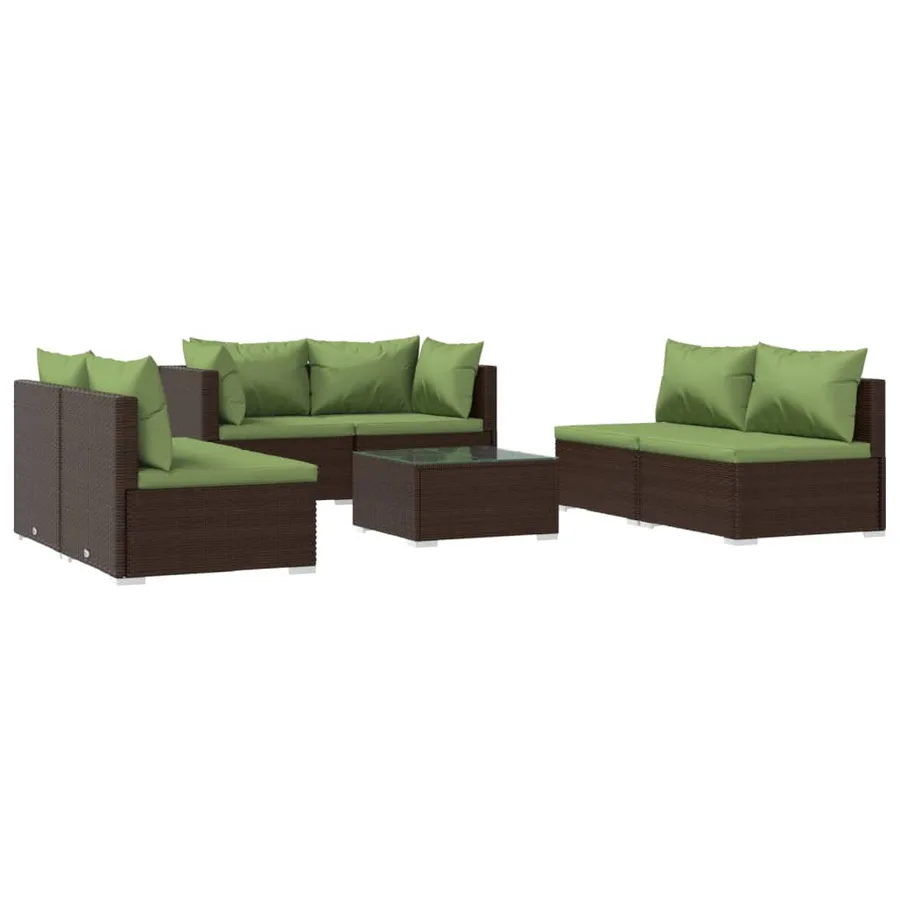 Salon de jardin 7 pcs avec coussins Résine tressée Marron - 2