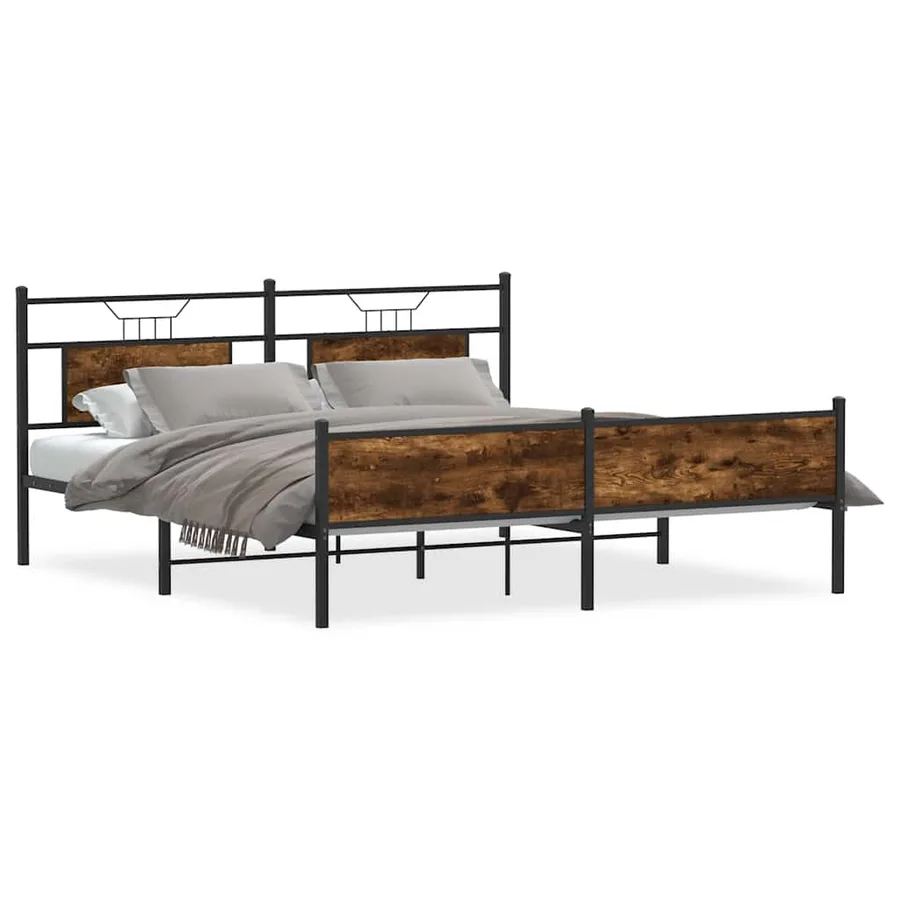Cadre de lit en métal sans matelas chêne fumé 183x213 cm - 2