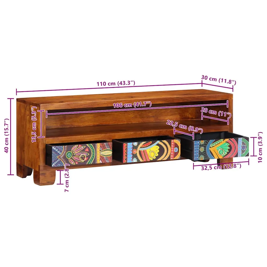 Meuble TV multicolore 110x30x40 bois d'acacia massif - 13
